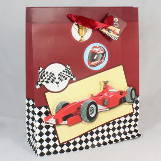 DÁRKOVÁ TAŠKA MOTIV FORMULE F1. ROZMĚRY 26 × 32 × 10 cm