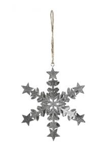 Dekorace | k zavěšení | vánoční | vločka | s hvězdami | více barev stříbrná