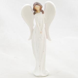 Figurka anděla v bílých šatech se srdíčkem 14,5x6,5cm