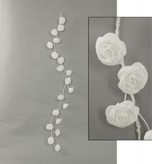 Girlanda z pěnových růžiček, barva bílá , umělá dekorace