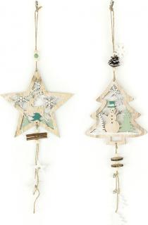 Hvězdička nebo stromeček, vánoční dřevěná závěsná dekorace