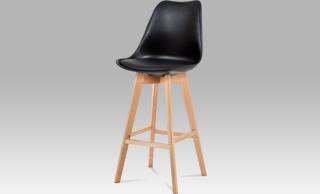 Jídelní židle, černá plast+ekokůže, nohy masiv buk