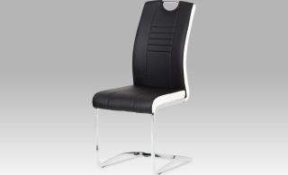 Jídelní židle chrom | koženka s bílými boky černá
