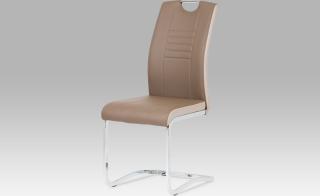 Jídelní židle chrom | koženka s bílými boky hnědá