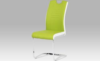 Jídelní židle chrom | koženka s bílými boky zelená