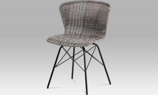 Jídelní židle kov černá | UMĚLÝ ratan | 46x41x70x48cm šedá