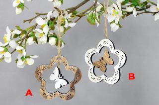 Kytičky s motýlkem | dřevěná dekorace | set 2ks A