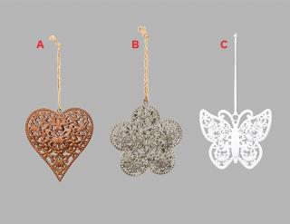 Srdce | květina | motýl | závěsná dekorace | kov | varianty | 19x9cm A