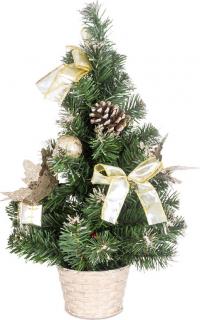 Stromeček ozdobený, umělá vánoční dekorace, barva zlato-bílá