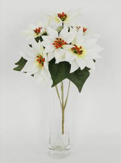 Umělá květina puget vánočních růží poinsécek bílých