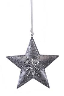 Vánoční dekorace | hvězda | k zavěšení | s vločkou