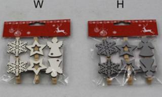 Vločka,hvězdička a andílek, vánoční dřevěná dekorace na kolíčku, 6 kusů v sáčku, cena za 1 sáček