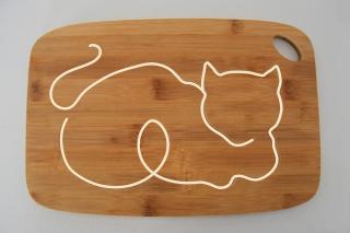 Bambusové prkénko s motivem kočky - 30 x 20 cm