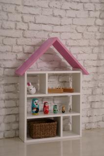 Dětská domečková knihovna - bílá s růžovou stříškou, 90 cm
