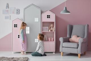 Dětská knihovna domeček - růžová, 152 cm