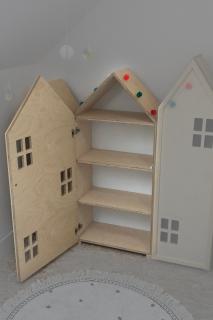 Dětská policová skříň domeček, přírodní - 130 cm