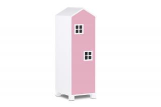 Dětská skříň domeček, růžová - 126 cm