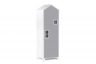 Dětská skříň domeček, šedá - 152 cm