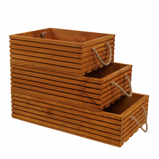 Dřevěná bedýnka s lanovými uchy, světle hnědá Rozměry (cm): 60x35, v. 14,5
