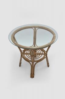 Konferenční ratanový stolek medové barvy se sklem, 65 cm