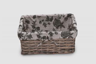 Proutěný úložný košík s květy – šedý Rozměry (cm): 36x23, v. 17