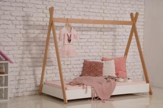 První dětská postel včetně matrace a roštu Barva: postel 80x160 s látkou, vzor: hvězdičky růžové