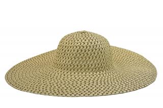 Široký dámský letní klobouk slámové barvy s hnědým prošitím