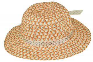 Slaměný klobouk oranžovo-bílý s květinou