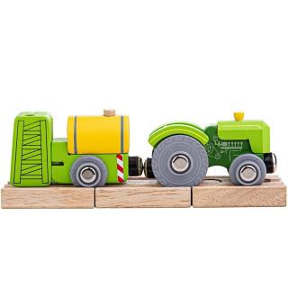 Autíčka - Traktor s vlečkou zelený + 2 koleje, Bigjigs