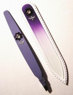 BOHEMIA CRYSTAL SET Swarovski - skleněný pilník 90mm + šikmá pinzeta 97mm - fialová