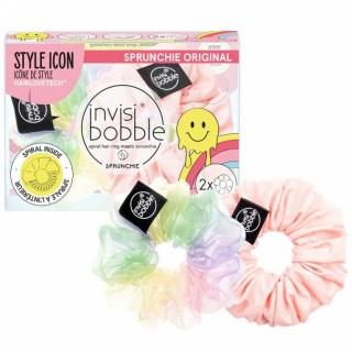 INVISIBOBBLE SPRUNCHIE SLIM Retro Dreamin‘ 2ks - Látkové gumičky do vlasů - růžová + barevná