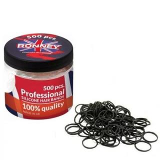 RONNEY Profesionální silikonové gumičky do vlasů 500ks v dóze - černé