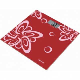 SENCOR SBS 2507RD Skleněná sobní váha v moderním květinovém designu - červenobílá