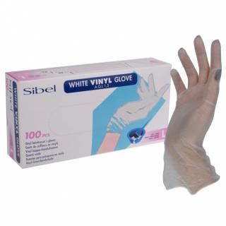 SIBEL L 8-9 White Vinyl Gloves 100ks - jednorázové vinylové rukavice - velké L