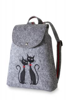 Filcový batůžek šedý, motiv černé kočky