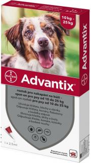 Advantix Spot On 1x2,5ml pro psy 10-25kg (1 pipeta) (Antiparazitární přípravek pro psy velkých plemen (10-25kg). Proti klíšťatům, blechám, komárům, bodavým mouchám a všenkám.)