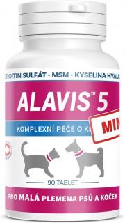 Alavis 5 pro psy a kočky 90 tbl MINI (Napomáhá při pohybových problémech u psů malých plemen a koček, vyživuje kloubní chrupavky a podporuje promazávací vlastnosti kloubní tekutiny.)