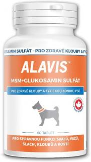 Alavis MSM + Glukosamin sulfát pro psy 60tbl (Přípravek pro správnou funkci vazů, šlach, kloubů a kostí psů. MSM + Glukosamin sulfát se složením vylepšeným o hydrolyzovaný kolagen a vitamin C.)