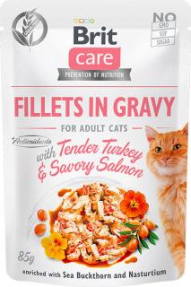 Brit Care Cat Fillets in Gravy TurkeySalmon 85g (Filetky ve šťávě s lososem a krůtím.)
