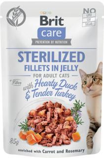 Brit Care Cat Fillets in Jelly Sterilized DuckTurkey 85g (Filetky v želé s kachnou a krůtím. Pro kastrované kočky.)