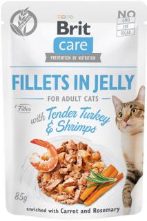 Brit Care Cat Fillets in Jelly with TurkeyShrimps 85g (Filetky v želé s krůtím a krevetami.)