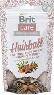 Brit Care Cat Snack Hairball 50g (Funkční pamlsek pro prevenci tvorby chlupových chomáčků. Obsahuje Psyllium, lososový olej, rakytník, lignocelulosu. Zlepšuje kvalitu srsti a pokožky. Doplňkové krmivo pro kočky – kachna.)