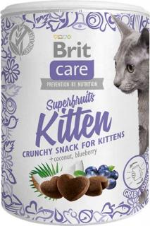 Brit Care Cat Snack Superfruits Kitten 100g (Křupavý kuřecí pamlsek s kokosem a borůvkou. Doplňkové krmivo pro koťata od 6 týdnů věku.)