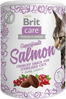 Brit Care Cat Snack Superfruits Salmon 100g (Křupavý lososový pamlsek s šípkem a brusinkami. Doplňkové krmivo pro dospělé kočky.)