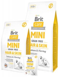 Brit Care Mini Grain Free Hair  Skin 2kg (Hypoalergenní krmivo pro dospělé psy miniaturních plemen s dlouhou, hedvábnou srstí, péčí o srst. Bez obilovin.)