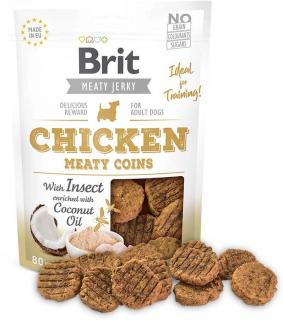 Brit Jerky Chicken with Insect Meaty Coins 200g (Pamlsky ze sušeného masa pro dospělé psy - masové penízky s hmyzem a kuřetem.)