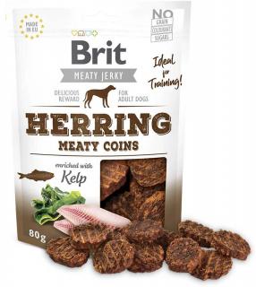 Brit Jerky Herring Meaty Coins 80g (Pamlsky ze sušeného masa pro dospělé psy - masové penízky ze sledě a kuřete.)
