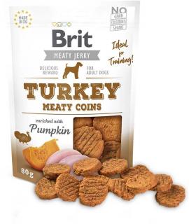 Brit Jerky Turkey Meaty Coins 80g (Pamlsky ze sušeného masa pro psy - masové penízky z krůty a kuřete.)