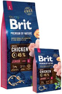 Brit Premium by Nature Junior L 15kg (Pro mladé psy (1-24měsíců) velkých plemen (25-45kg). Kuřecí.)