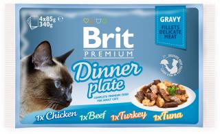 Brit Premium Cat Pouch Dinner Plate Gravy 340g (Filety čtyř chutí ve šťávě. Kompletní vlhké krmivo pro dospělé kočky.)